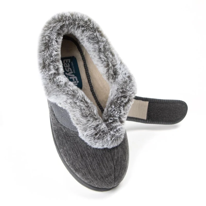EasyFit Extra Wide Touch Fasten Slippers - SKYE / 327 937 - Grey
