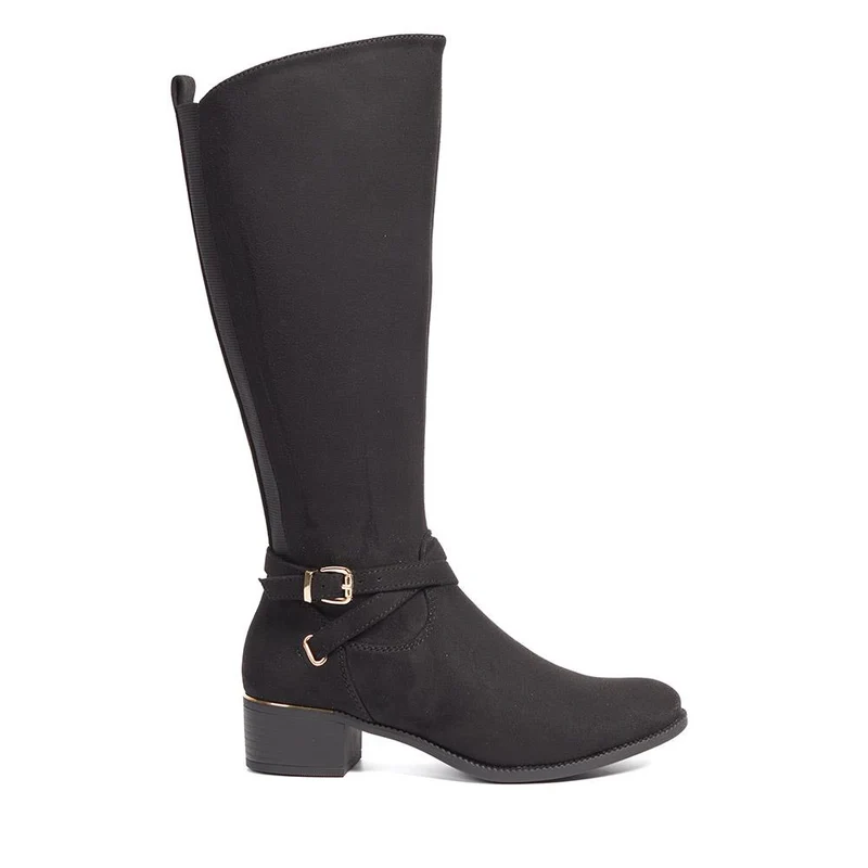 Stretch Back Buckle Detail Long Boots - WOIL40031 / 326 110 - Black