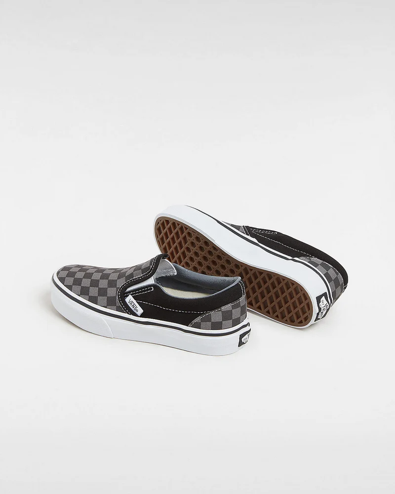 VANS Klassische Slip-On-Schachbrett-Sneaker für Kinder – Schwarz/Zinn