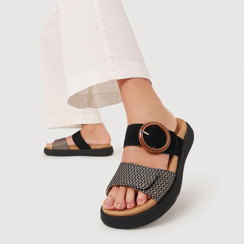 Premium Leather Dual-Fastening Sandals - DRS41514 / 327 104 - Black Multi
