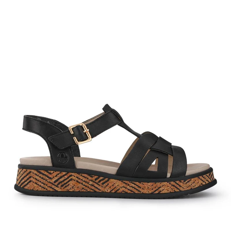 Leather Faux Buckle Touch Fasten Sandals - RKR41540 / 327 289 - Black