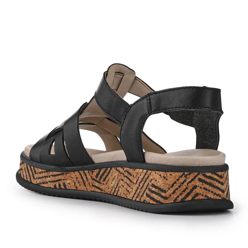 Leather Faux Buckle Touch Fasten Sandals - RKR41540 / 327 289 - Black