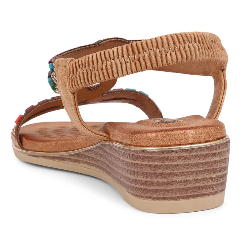 Embellished Wedge Sandals - BAIZH39071 / 325 102 - Camel