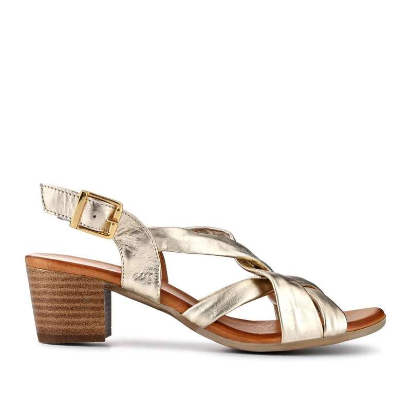 Leather Block-Heeled Sandals - METIN41002 / 327 522 - Gold
