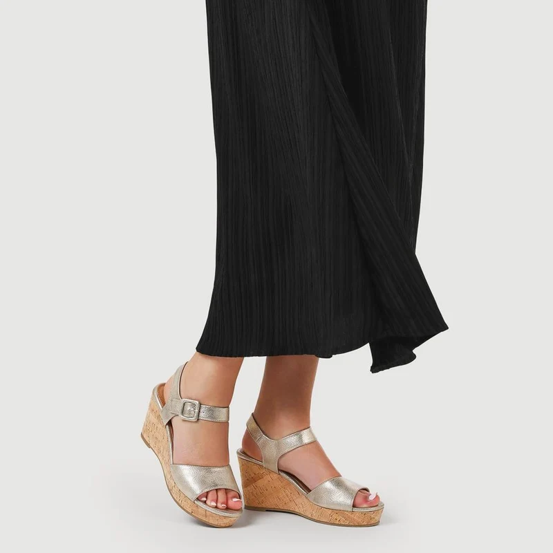 High Buckled Wedge Sandals - WOIL41051 / 327 394 - Gold