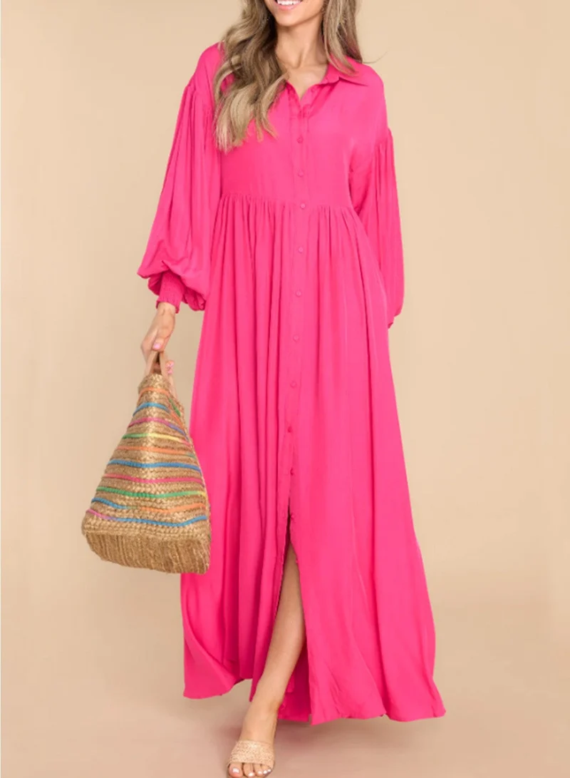 Damen Fließendes Button-Up Maxi-Kleid Drune