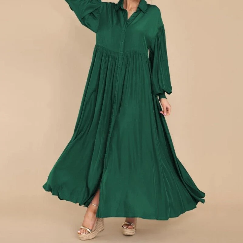 Damen Fließendes Button-Up Maxi-Kleid Drune