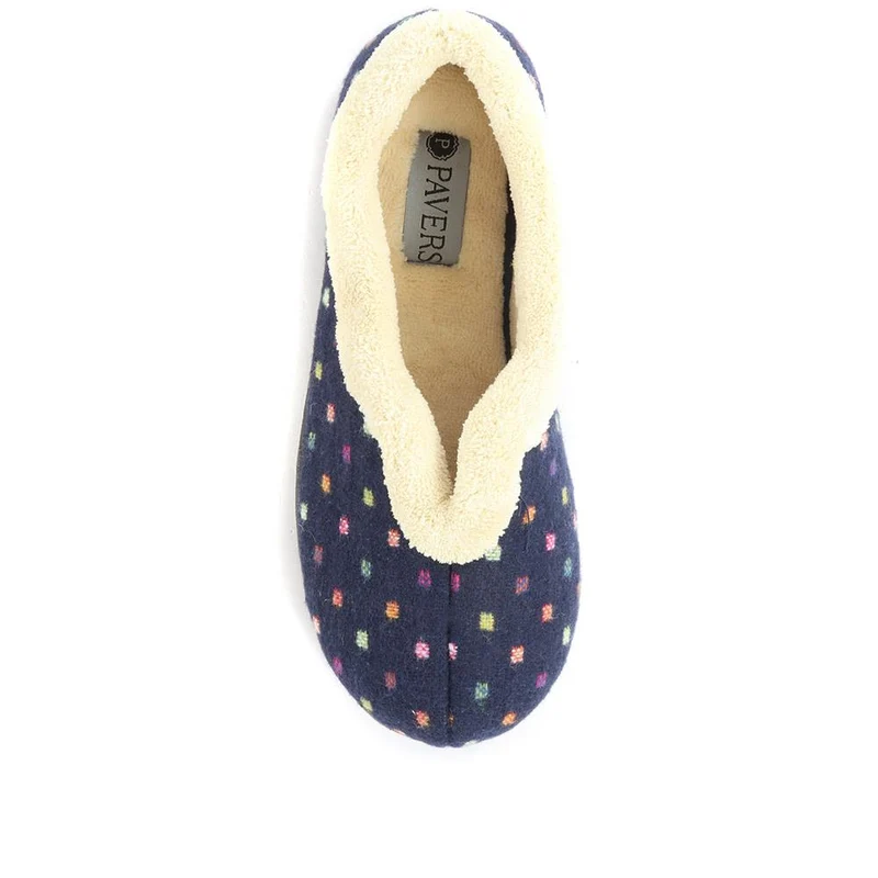 Wide Fit Polka Dot Slippers - QING34003 / 320 210 - Navy