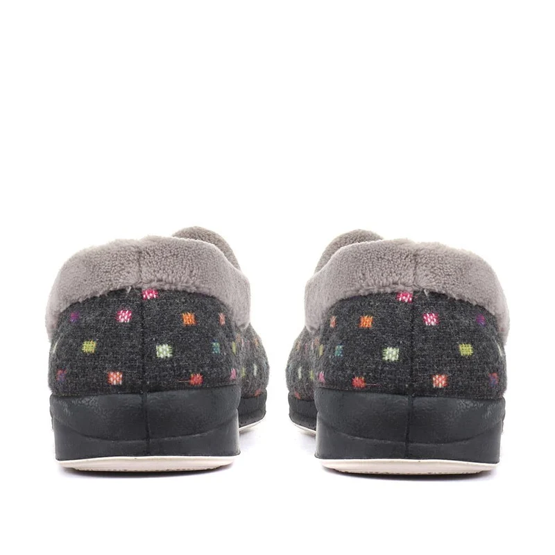 Wide Fit Polka Dot Slippers - QING34003 / 320 210 - Dark Grey