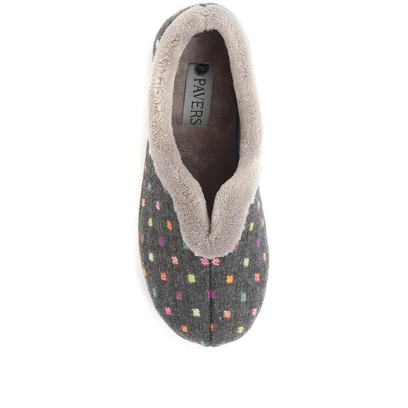 Wide Fit Polka Dot Slippers - QING34003 / 320 210 - Dark Grey