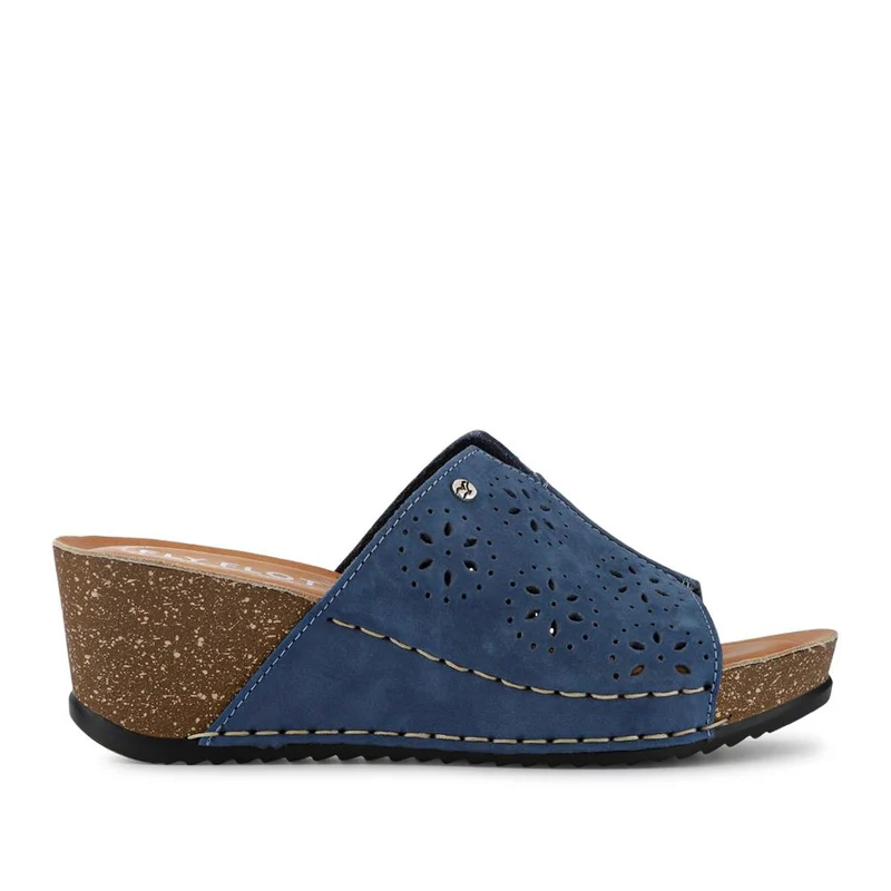 Fly Flot Leather Wedge Heeled Mules - FLY41038 / 326 654 - Blue