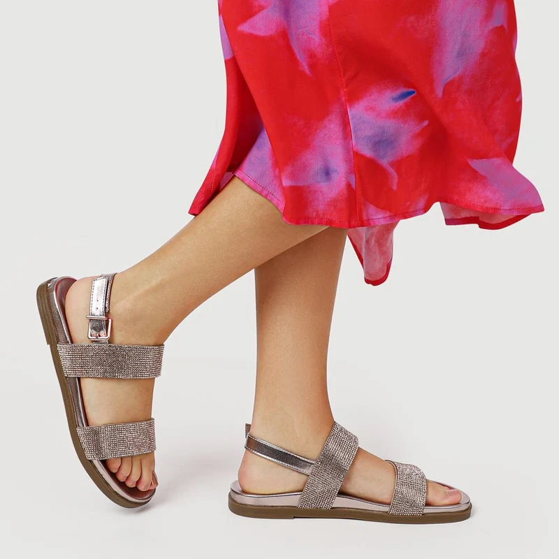 Buckled Slingback Sandals - PLAN41011 / 327 142 - Rose Gold