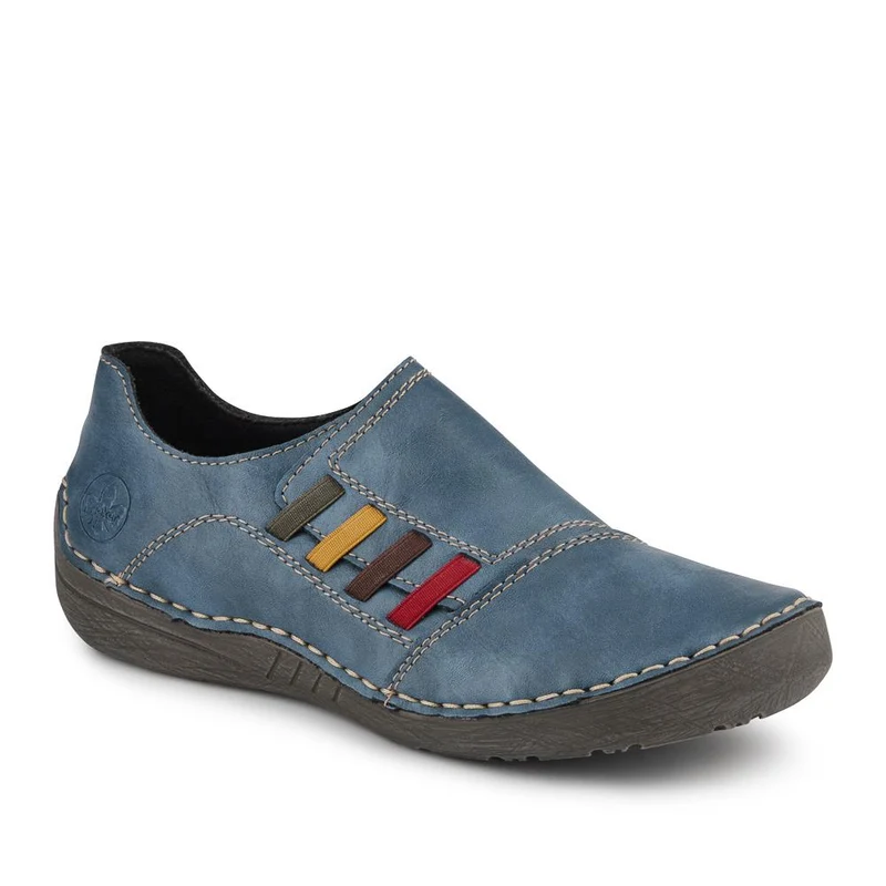 Rieker Stitch Pattern Slip-On Shoes - RKR42509 / 327 795 - Blue