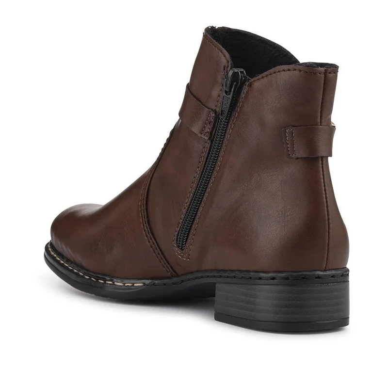 Rieker Buckle-Detail Flat-Heeled Ankle Boots - RKR42511 / 327 797 - Brown