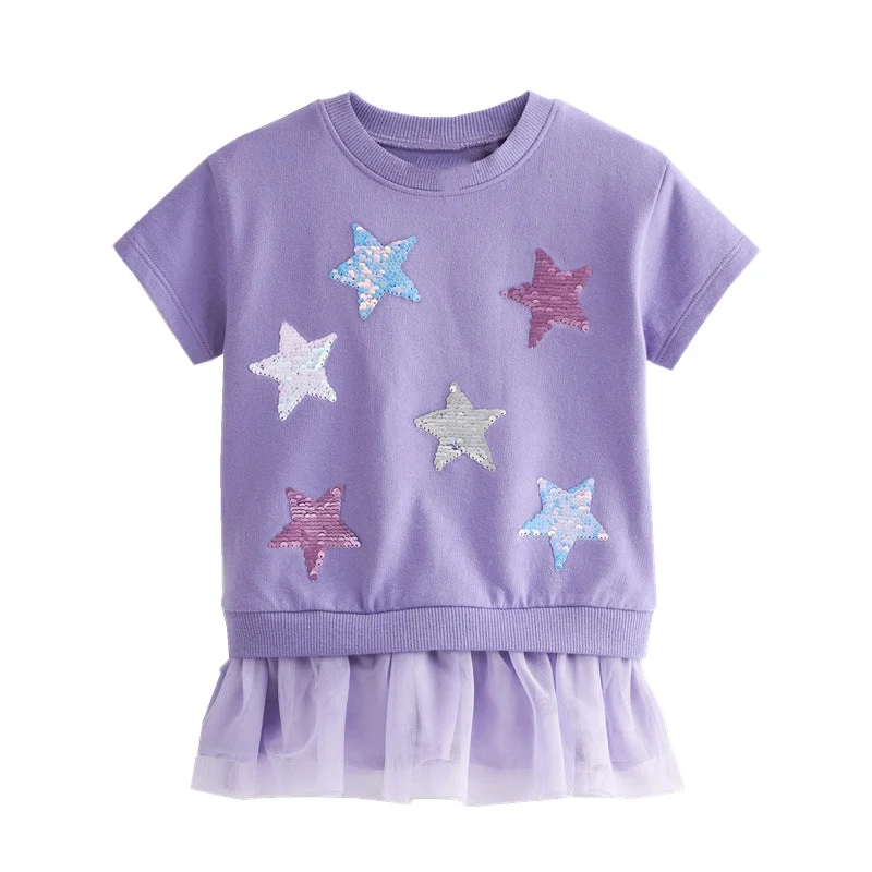 Mädchen T-Shirt mit glitzernden Sternen und Tüllrock Drune