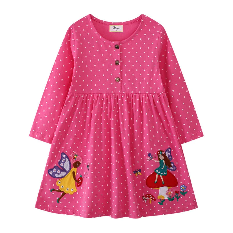 Mädchen Polka-Dots Baumwollkleid mit bezaubernden Feen-Motiven Drune