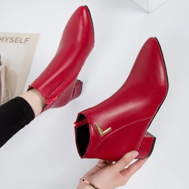Drune | Stiefeletten - Wildleder-ähnliches Material - Spitzes Ende - Blockabsatz - Reißverschluss