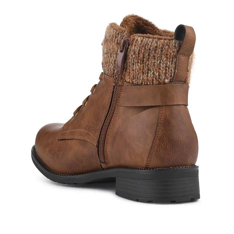 EasyFit Extra-Wide Knitted-Cuff Ankle Boots - ALEIDA / 326 748 - Tan