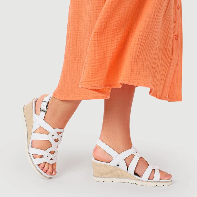 Strappy Wedge-Heeled Espadrilles - WBINS41042 / 327 223 - White