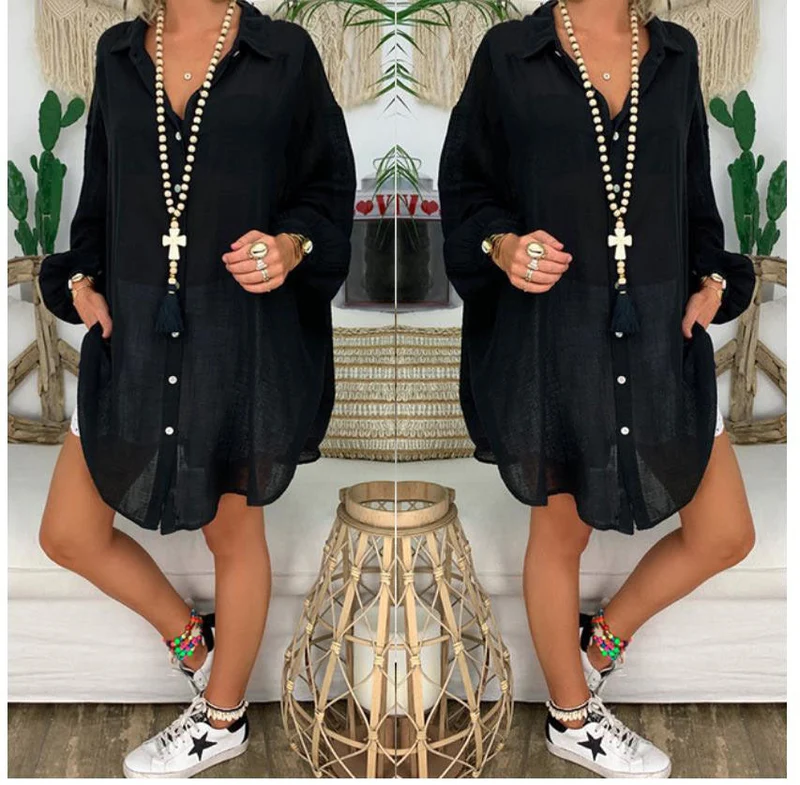 Damen nan leichte Leinen-Tunika mit Knotenfront und Lochspitzen-Shorts Drune