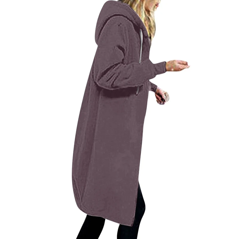 Damen nan langer Oversize Kapuzenmantel mit gerundetem Saum und Reißverschlusstaschen Drune