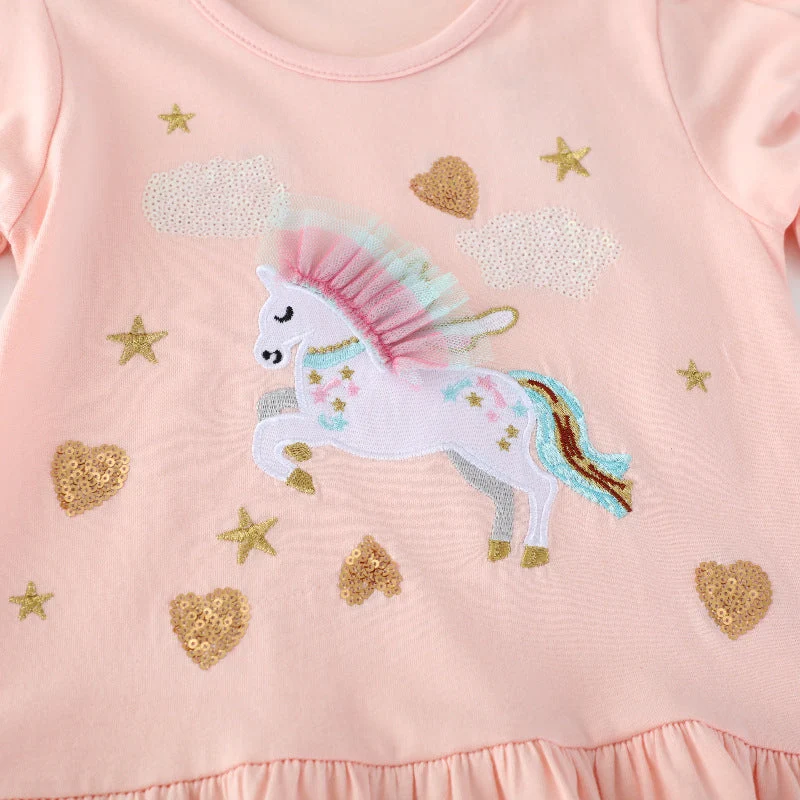 Mädchen Sweatkleid mit buntem Einhorn-Design und Glitzerapplikationen Drune
