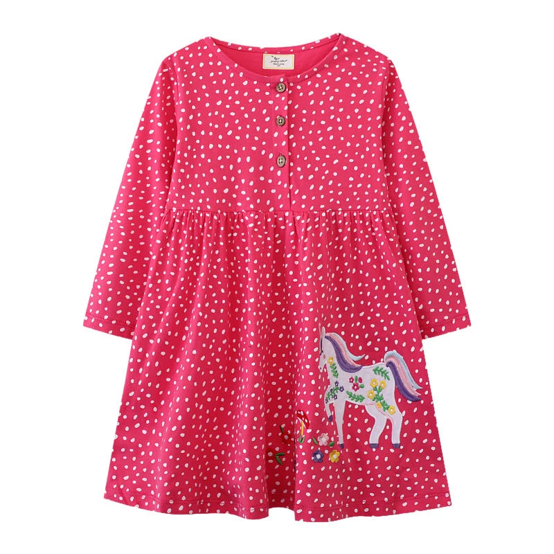 Mädchen Langarmkleid mit verspieltem Einhorn-Motiv Drune