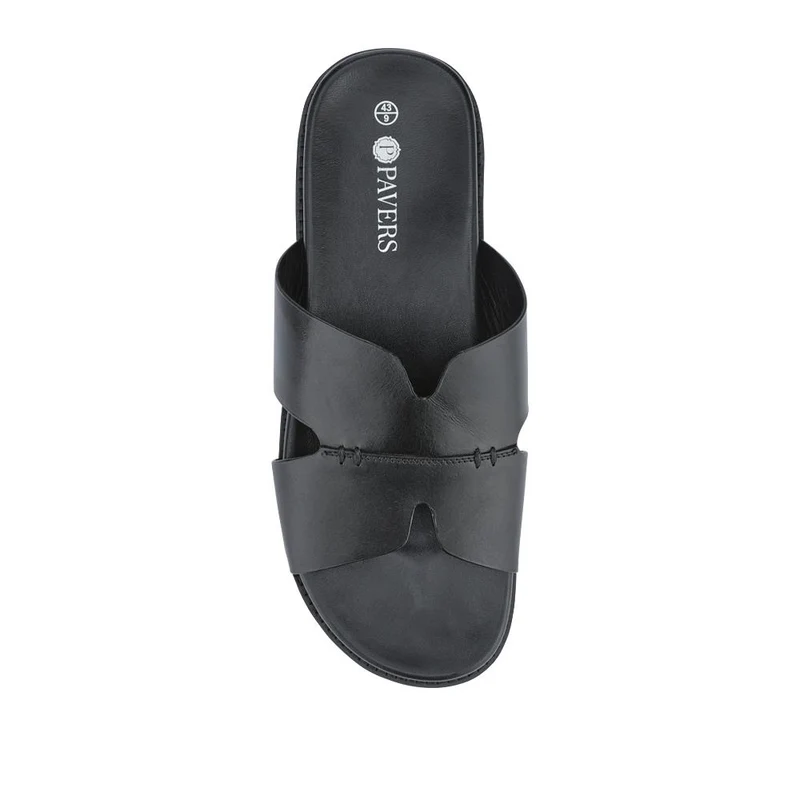 Casual Men's Leather Slide Sandals - JFOOT41010 / 327 468 - Black