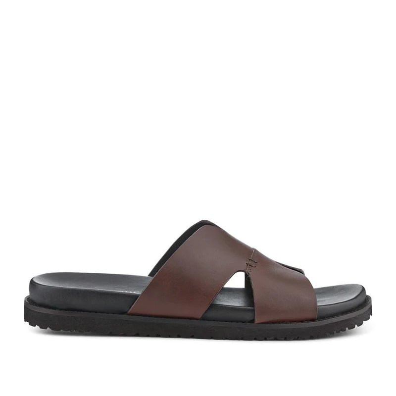 Casual Men's Leather Slide Sandals - JFOOT41010 / 327 468 - Brown