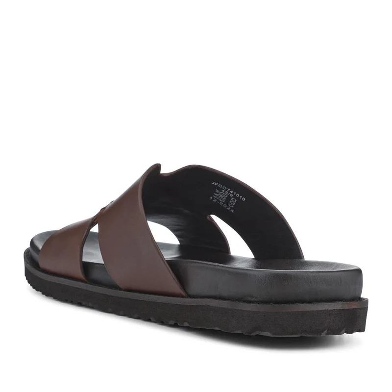 Casual Men's Leather Slide Sandals - JFOOT41010 / 327 468 - Brown