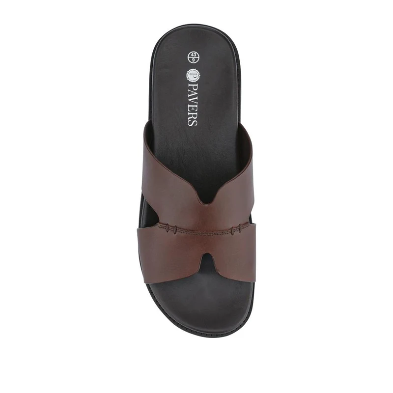 Casual Men's Leather Slide Sandals - JFOOT41010 / 327 468 - Brown