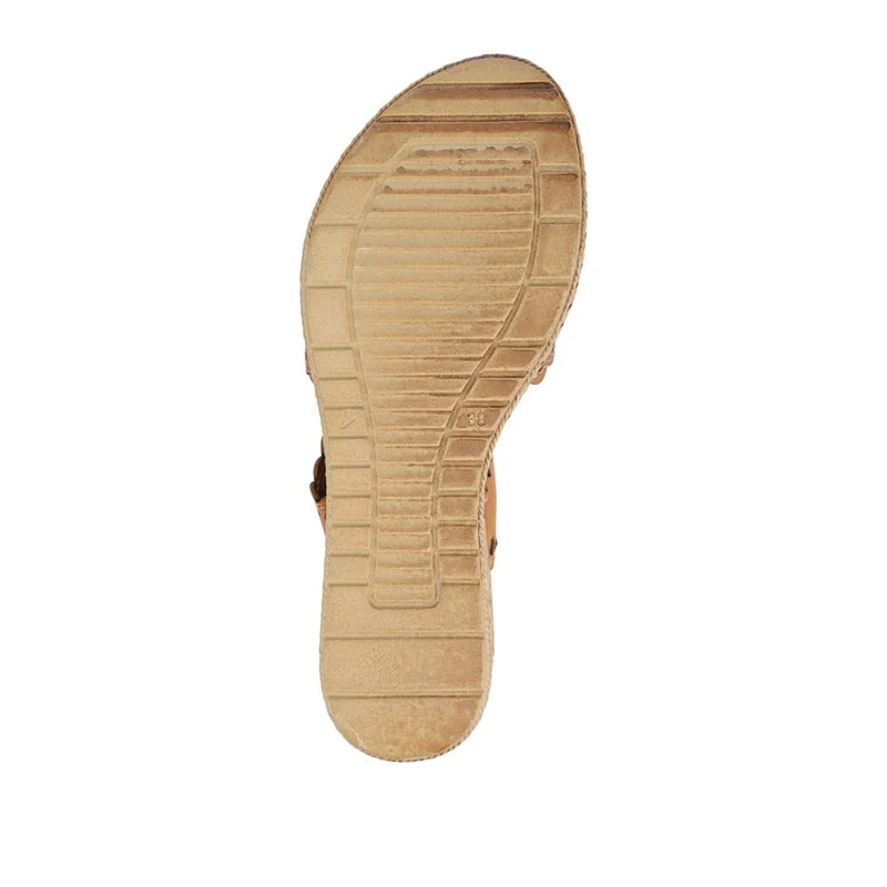 Leather Buckle-Fastening Wedge Sandals - LUCK41012 / 327 609 - Tan