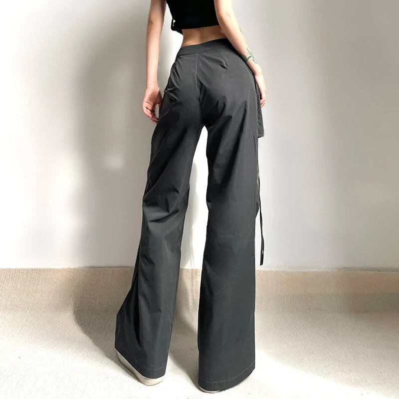 Damen stylische Utility-Hose mit weitem Schnitt und verstellbaren Binde-Details Drune