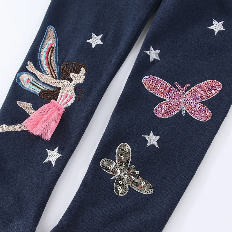 Mädchen Leggings mit glitzernden Feen- und Schmetterlingsapplikationen Drune