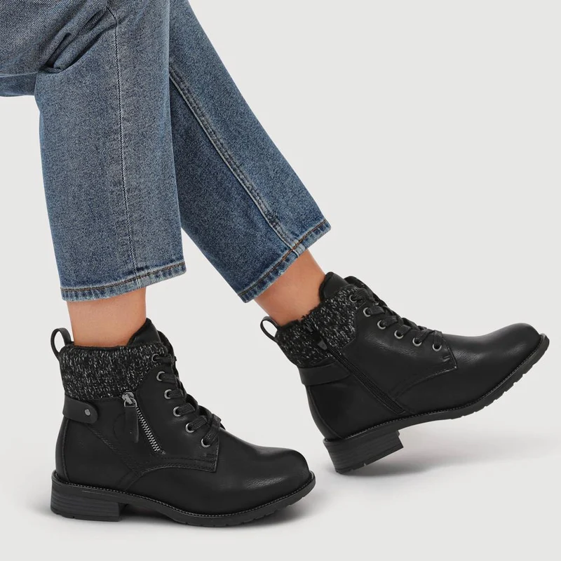 EasyFit Extra-Wide Knitted-Cuff Ankle Boots - ALEIDA / 326 748 - Black