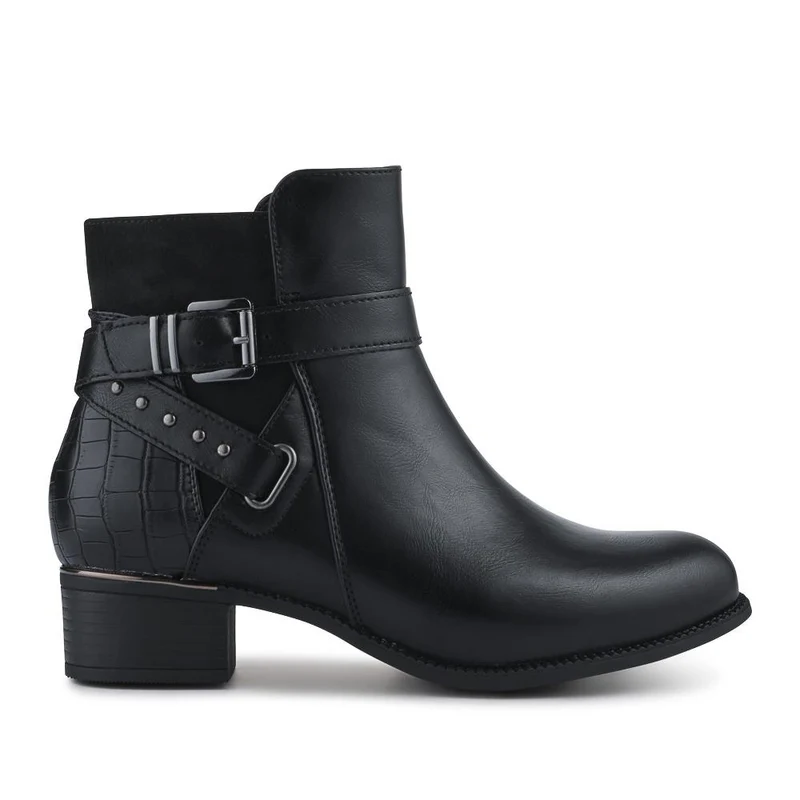 EasyFit Extra-Wide Buckled Ankle Boots - ANOCK / 326 749 - Black