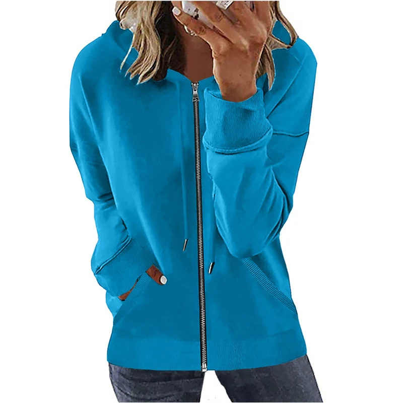 Damen nan Kapuzenjacke mit durchgehendem Reißverschluss, Kängurutaschen und elastischen Bündchen Drune
