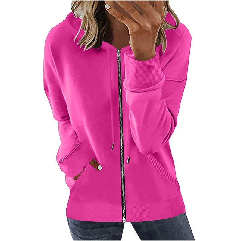Damen nan Kapuzenjacke mit durchgehendem Reißverschluss, Kängurutaschen und elastischen Bündchen Drune