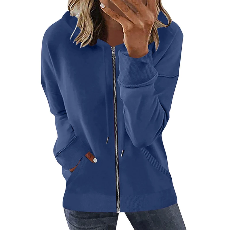 Damen nan Kapuzenjacke mit durchgehendem Reißverschluss, Kängurutaschen und elastischen Bündchen Drune