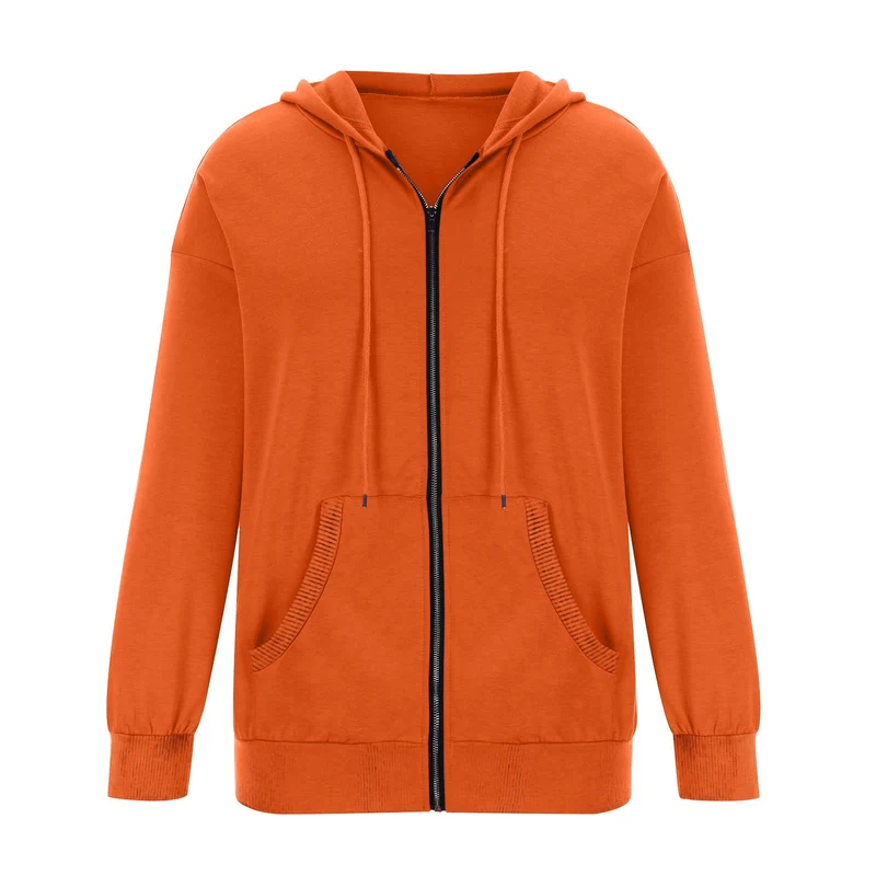 Damen nan Kapuzenjacke mit durchgehendem Reißverschluss, Kängurutaschen und elastischen Bündchen Drune