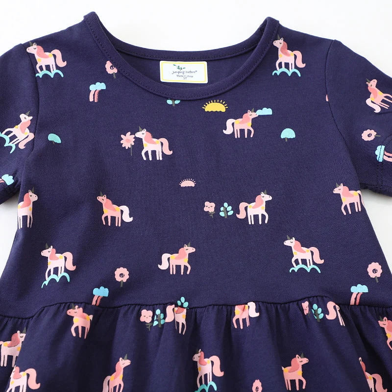 Mädchen Kurzarm Kleid mit verspieltem Einhorn-Motiv Drune