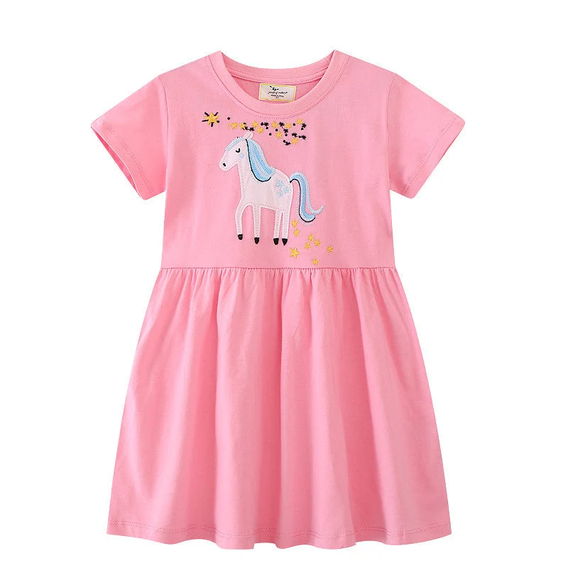 Mädchen Kurzarm Kleid mit bezauberndem Einhorn-Design Drune