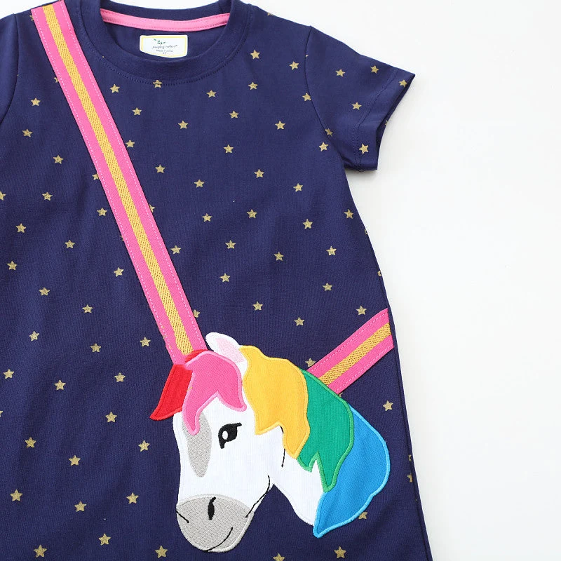 Mädchen Kurzarm Kleid mit bezauberndem Einhorn-Motiv Drune