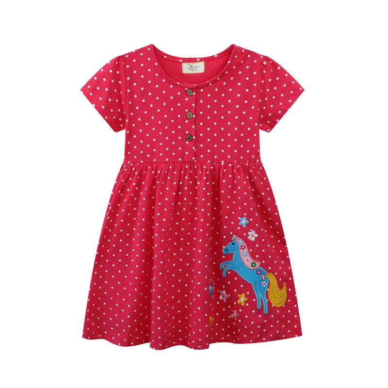 Mädchen Kleid mit niedlicher Pferdemotiv und Punkten Drune