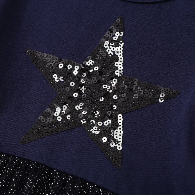 Mädchen Kleid mit glitzerndem Sternenmotiv und Tüllrock Drune