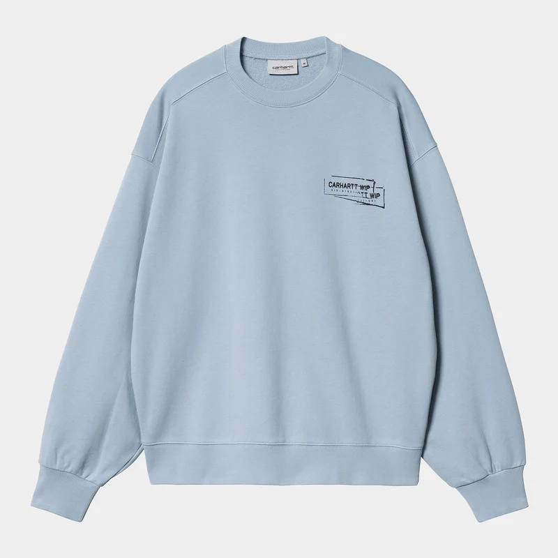 Carhartt WIP Herren Stamp Sweat Top – Misty Sky / Schwarz