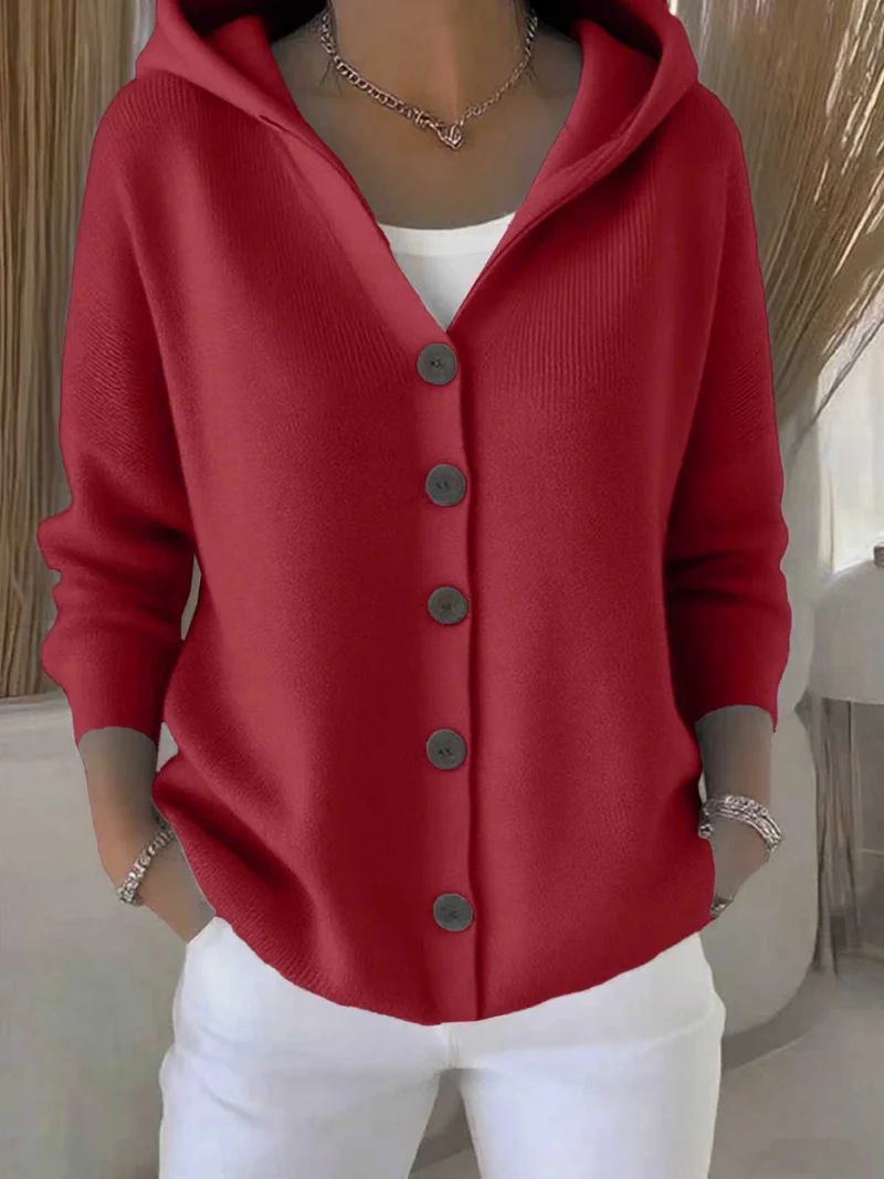 Damen nan Kapuzen-Cardigan mit Knopfleiste und lässiger Oversize-Passform Drune