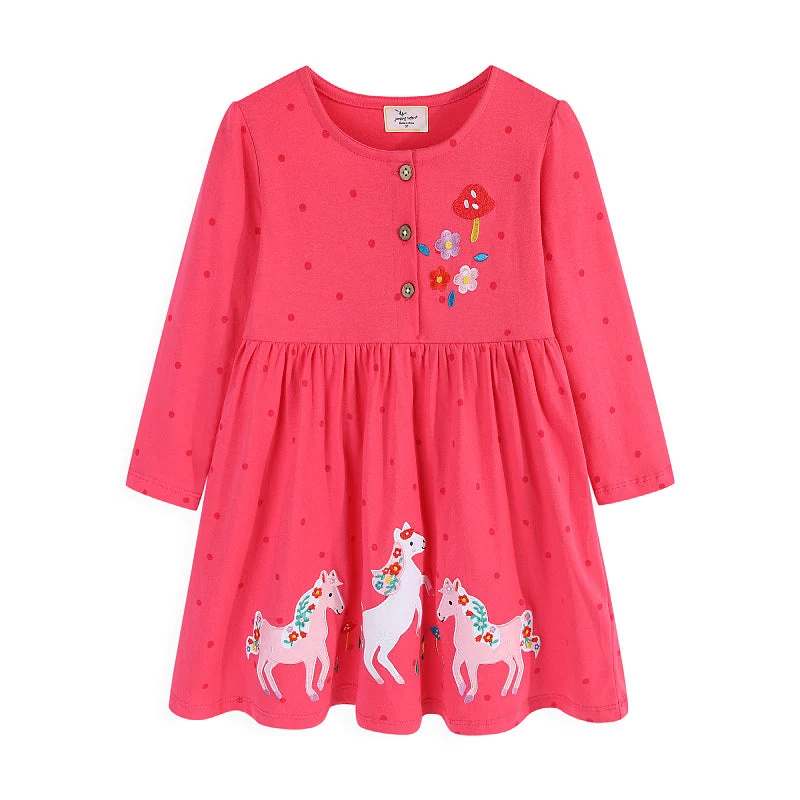 Mädchen Kleid mit bunten Einhorn- und Blumenstickereien Drune