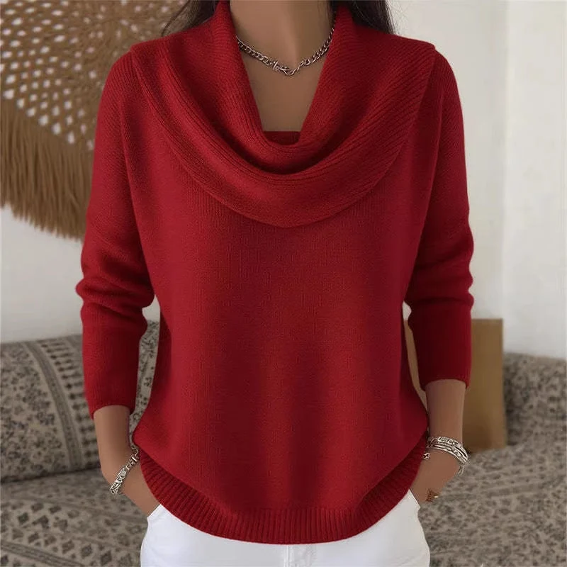 Damen nan fein gestrickter Pullover mit Wasserfallkragen und geripptem Saum Drune