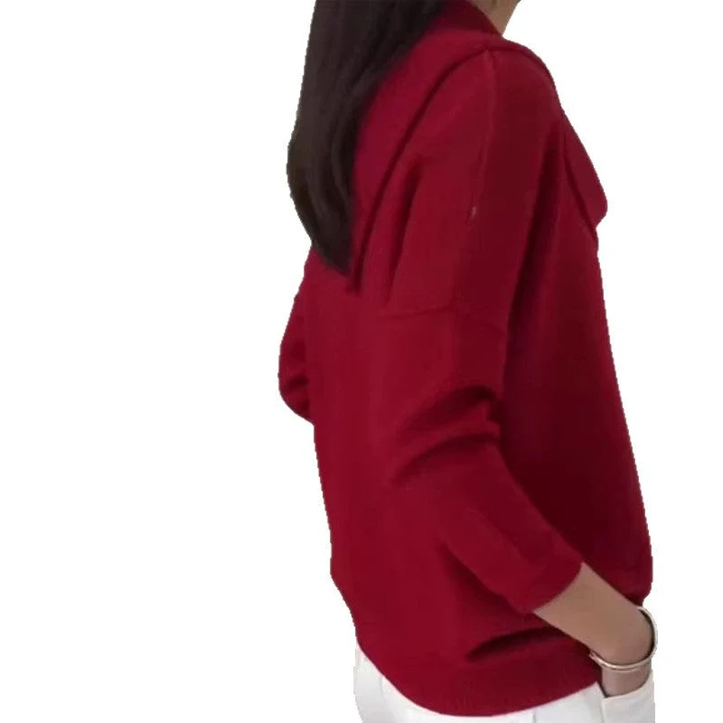 Damen nan fein gestrickter Pullover mit Wasserfallkragen und geripptem Saum Drune